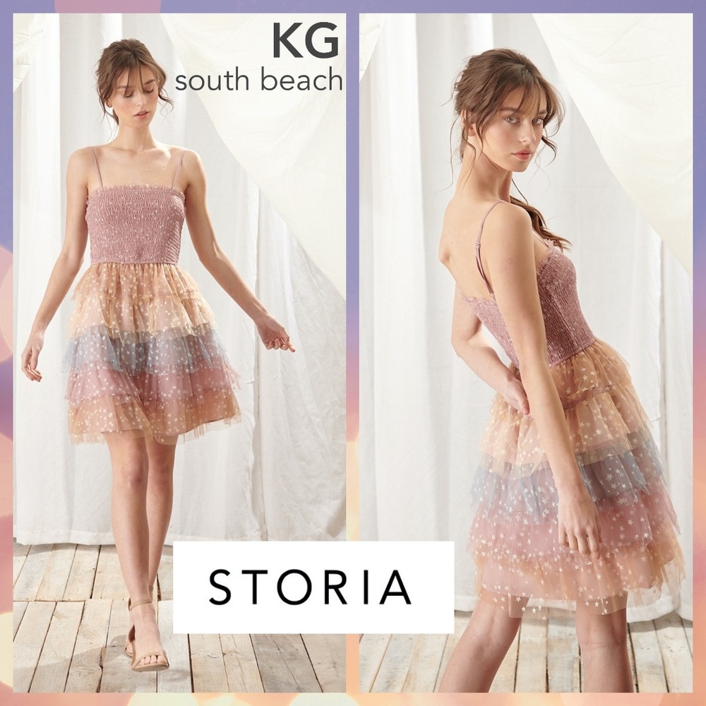 Storia Glitter Star Print Multi-Tiered Tulle Dress